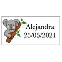 Autocollant koala rectangulaire personnalisé avec nom et date