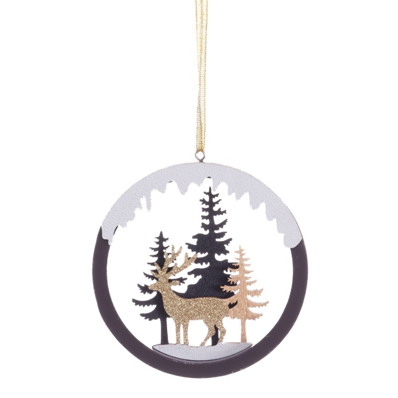 Pendentif cercle cerf en bois 22 x 10 cm