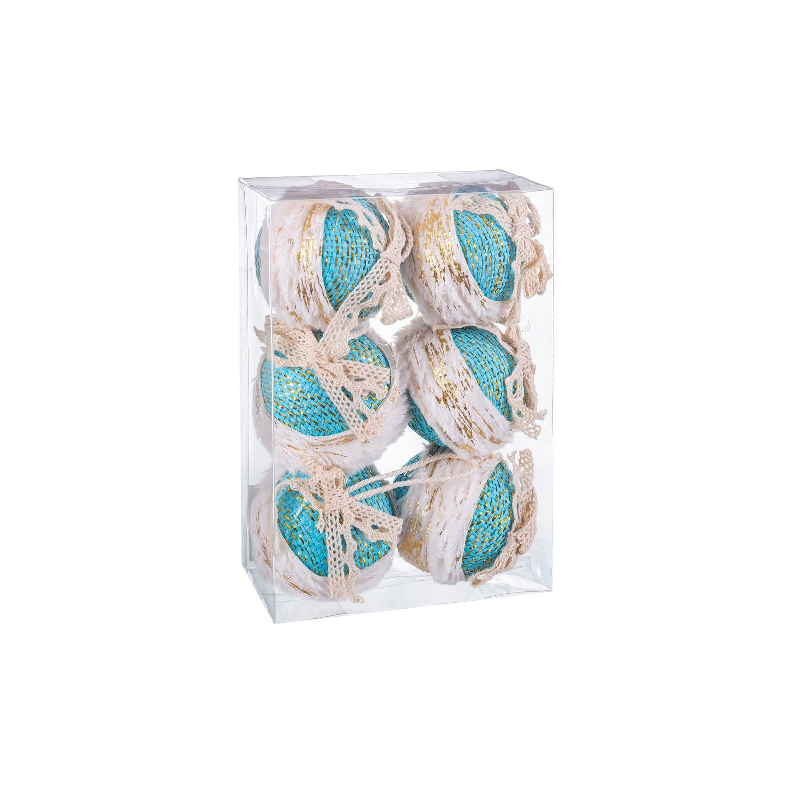 S 6 boules bordure mousse turquoise 6 x 6 x 6 cm