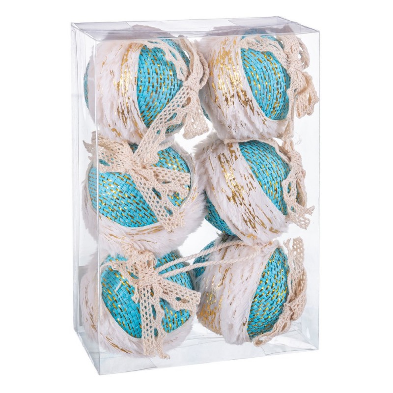 S 6 boules bordure mousse turquoise 6 x 6 x 6 cm