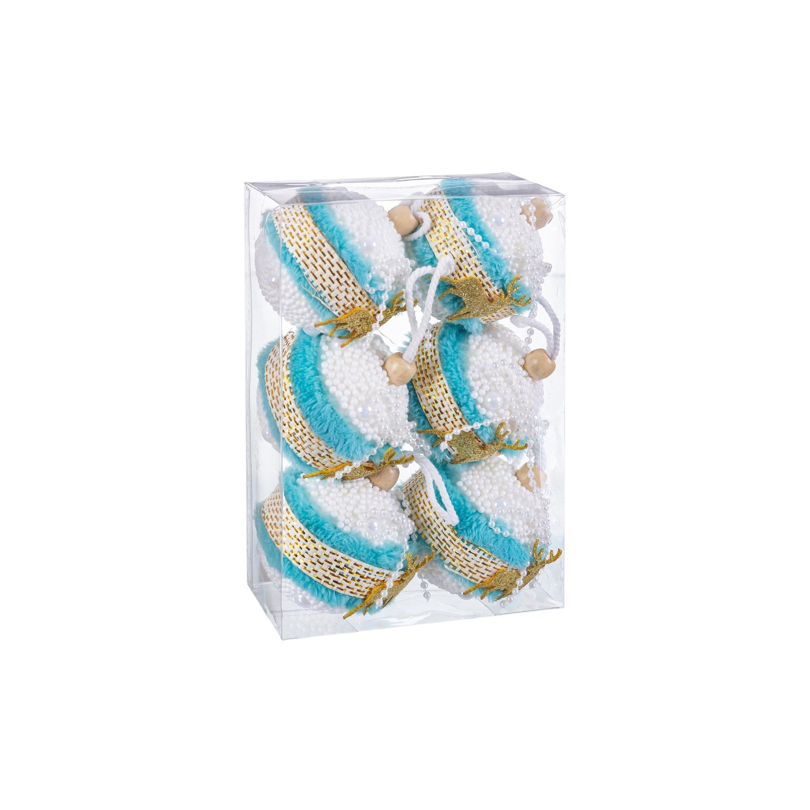 S 6 boules de cerf mousse turquoise 6 x 6 x 6 cm