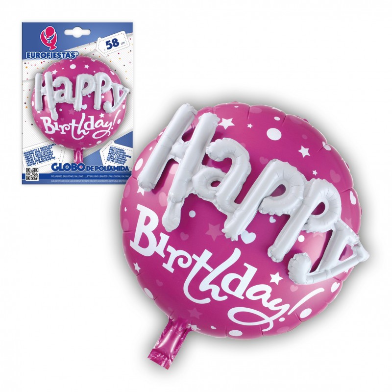 Ballon Joyeux Anniversaire En Polyamide Rose