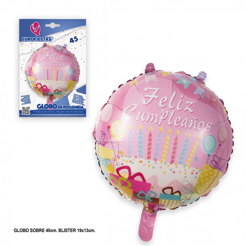 Bougies Joyeux Anniversaire Ballon Polyamide Rose 45cm