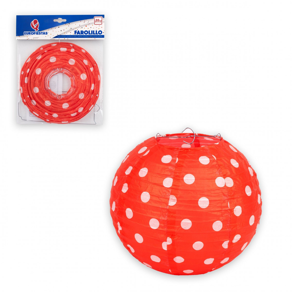 Lanterne ronde 20cm pois rouges