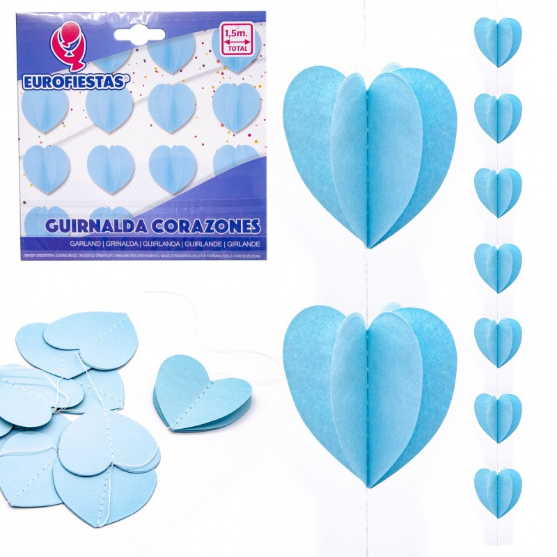 Guirlande coeurs en papier bleu clair