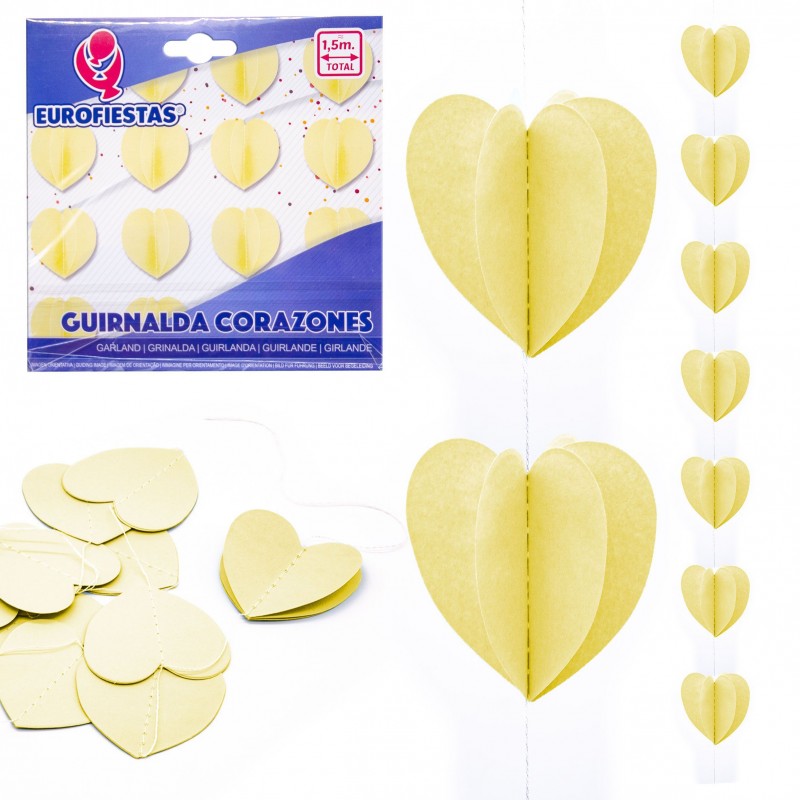 Guirlande coeurs en papier jaune