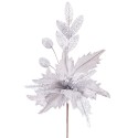 Branche de poinsettia tressee argent 32 cm