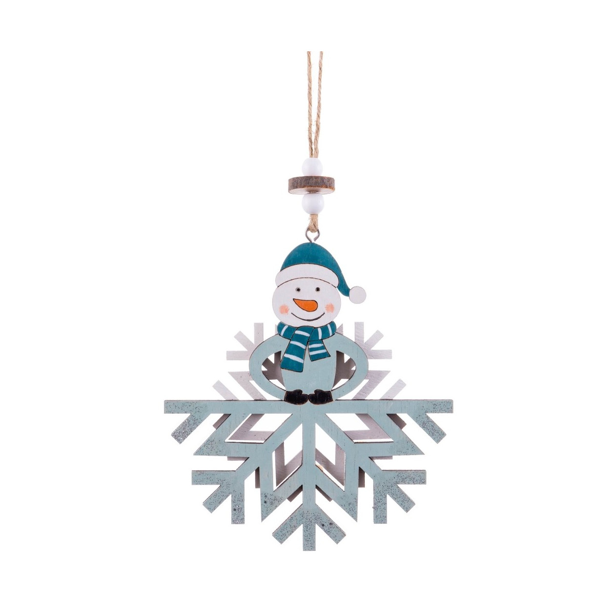 Pendentif bonhomme de neige en bois 14 x 12 x 0.70 cm