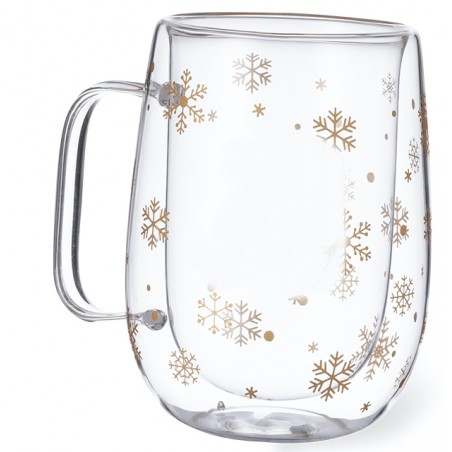 Tasse isotherme en verre avec flocons de neige