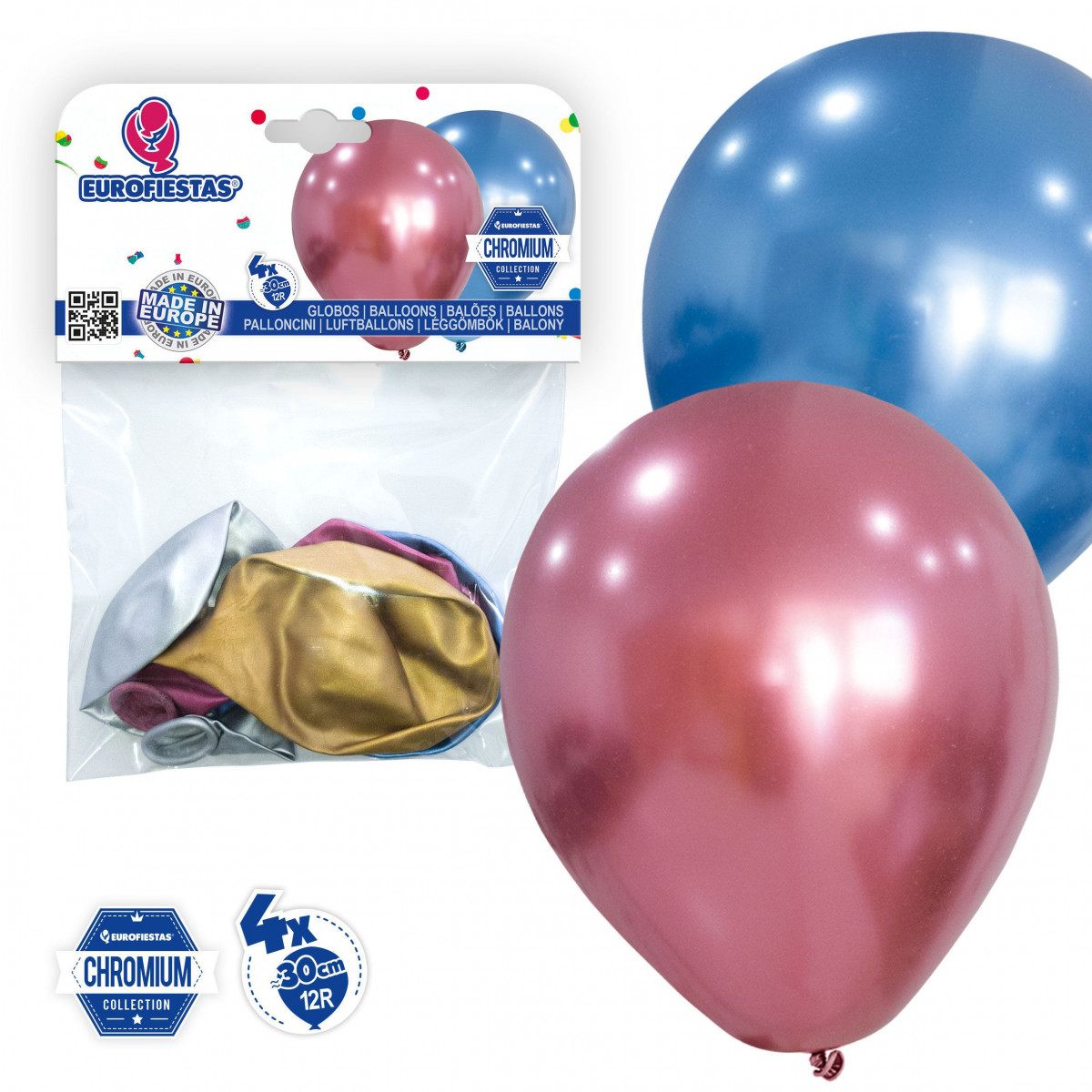 12r ballons chromés 4 couleurs assorties