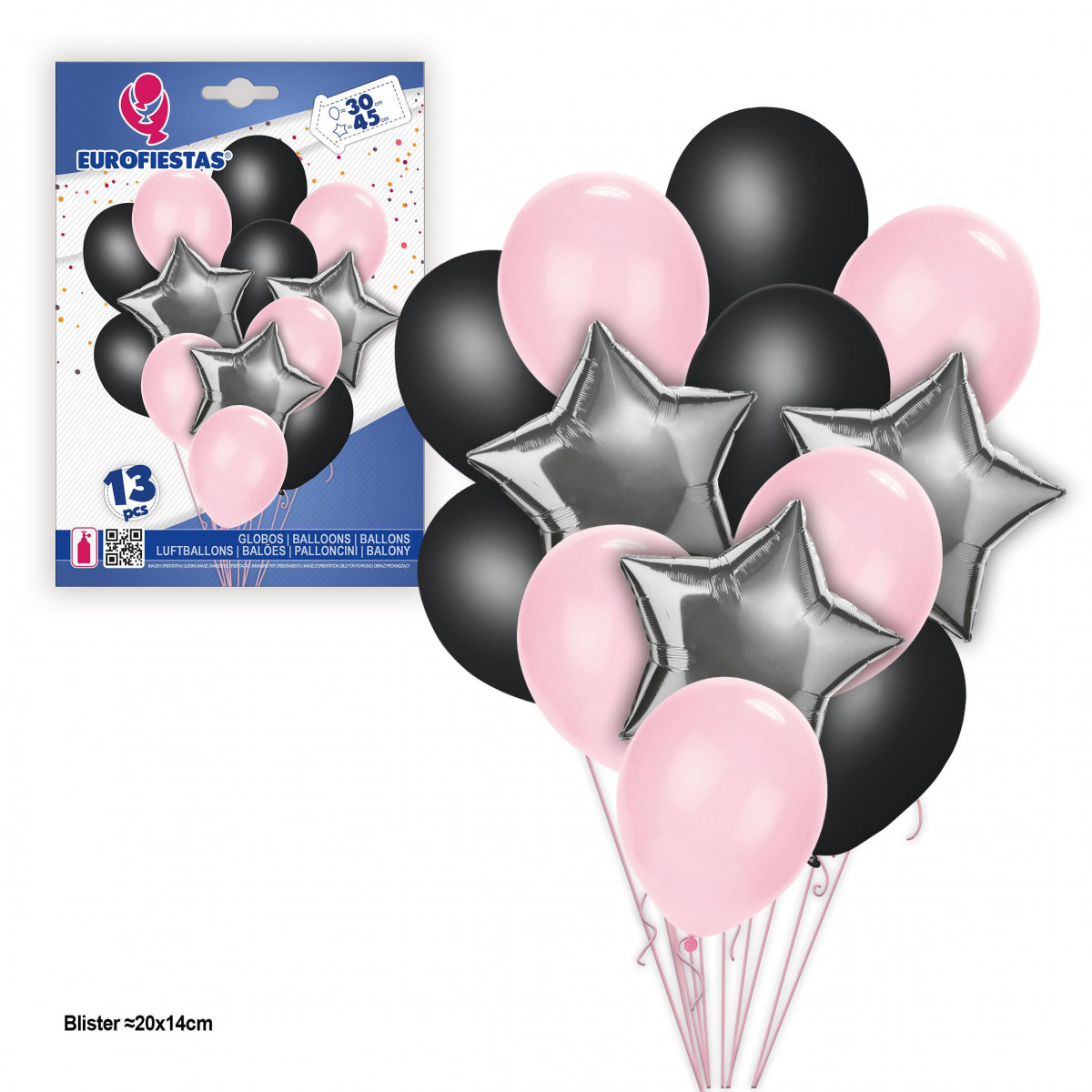 Set de ballons aluminium 13 étoiles rose argenté