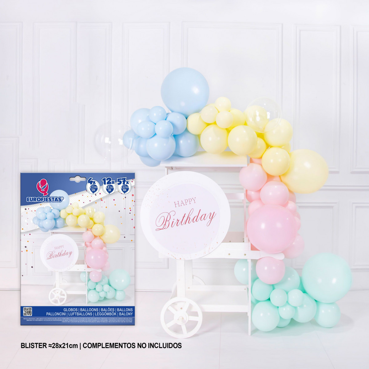 Ensemble organique de ballons pastel avec ballons transparents