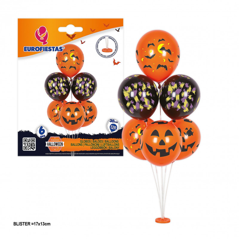 Arbre à ballons d'Halloween 6pcs citrouilles et chauves-souris