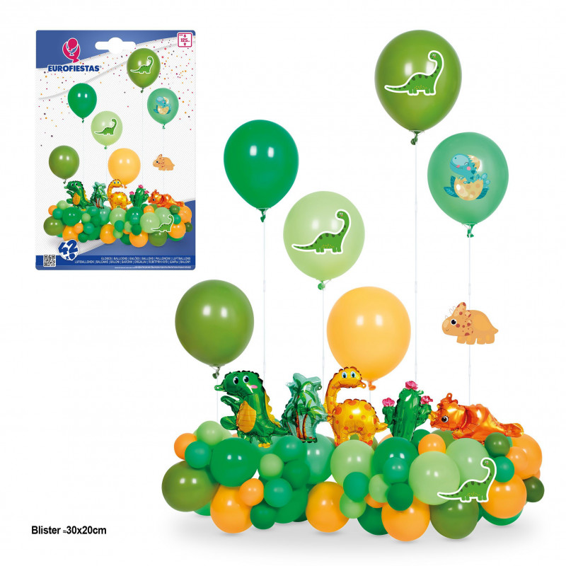 Lot de 42 ballons dinosaures 6 supports max 125cm