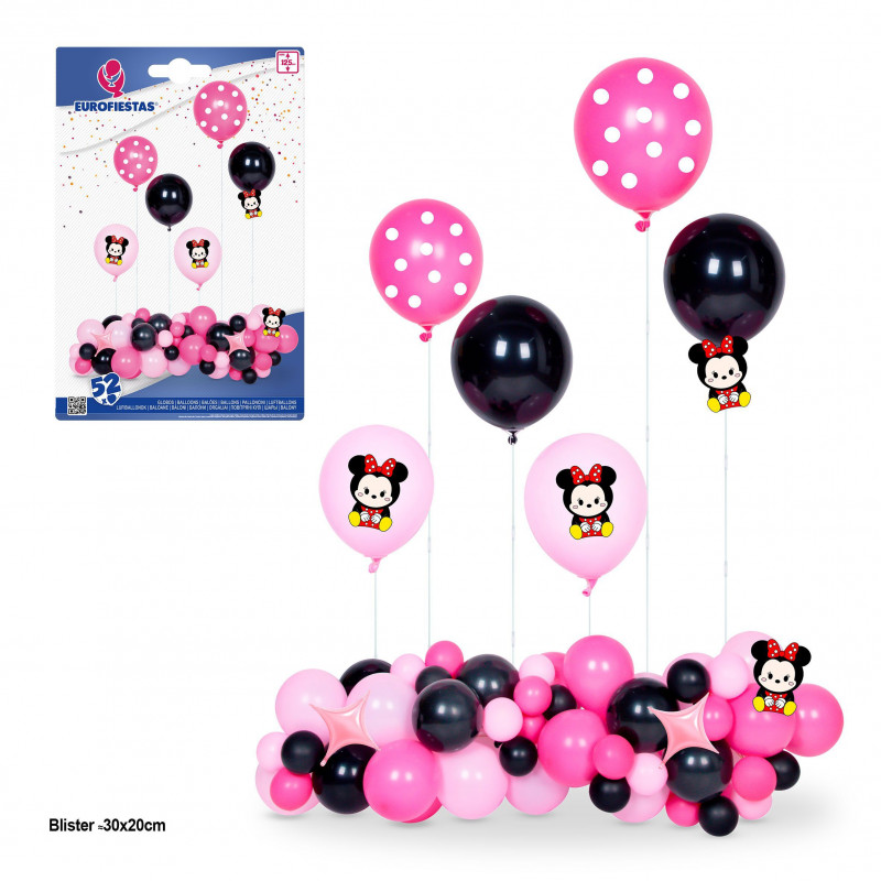 Lot de 52 ballons en ratite fuchsia et noir 6 supports max 125cm