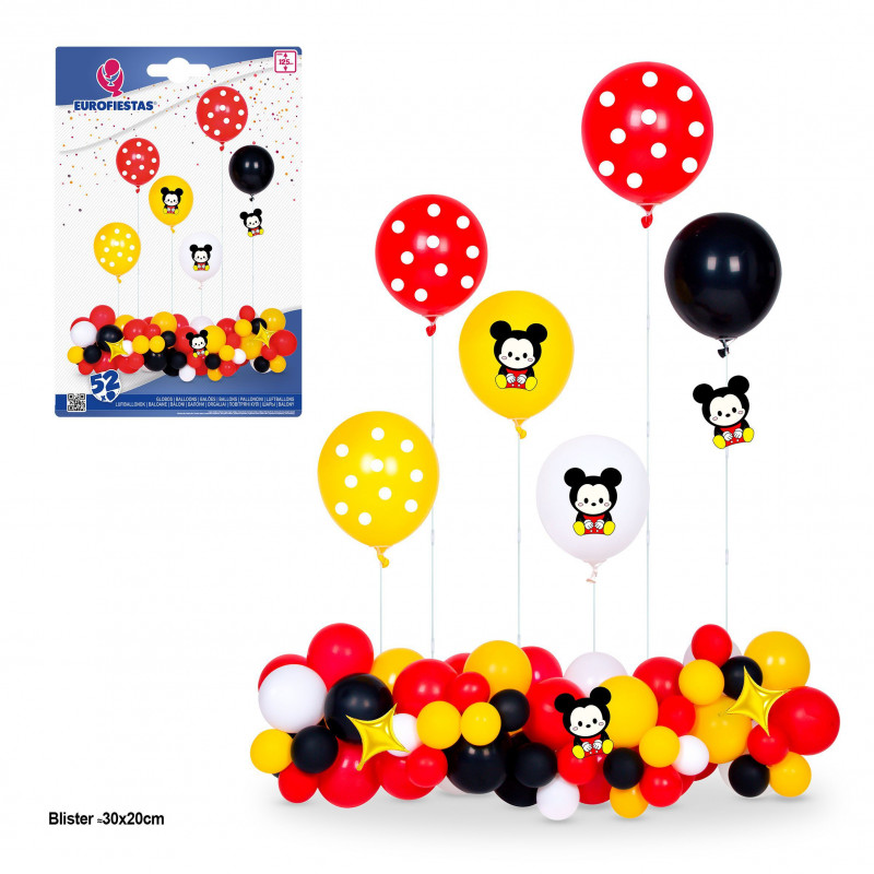 Lot de 52 ballons souris rouge jaune et noir 6 supports max 125cm