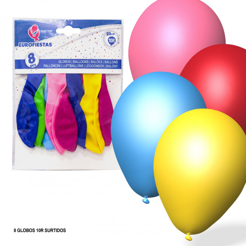 Ballons 10r 8pcs couleurs assorties