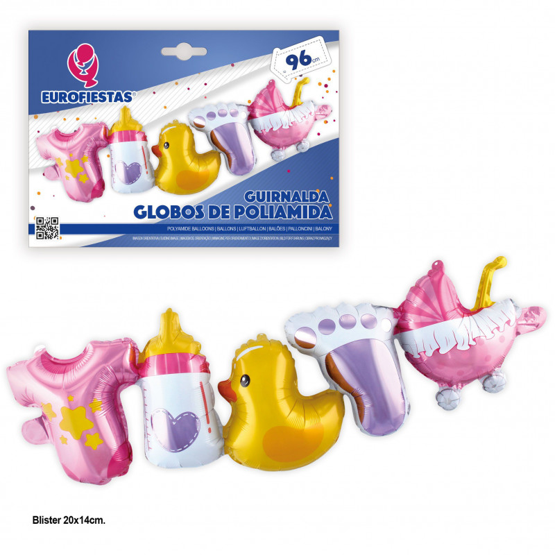 Guirlande de ballons aluminium bouteille et canard rose