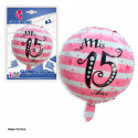 Ballon aluminium rond avec 15 rayures fuchsia