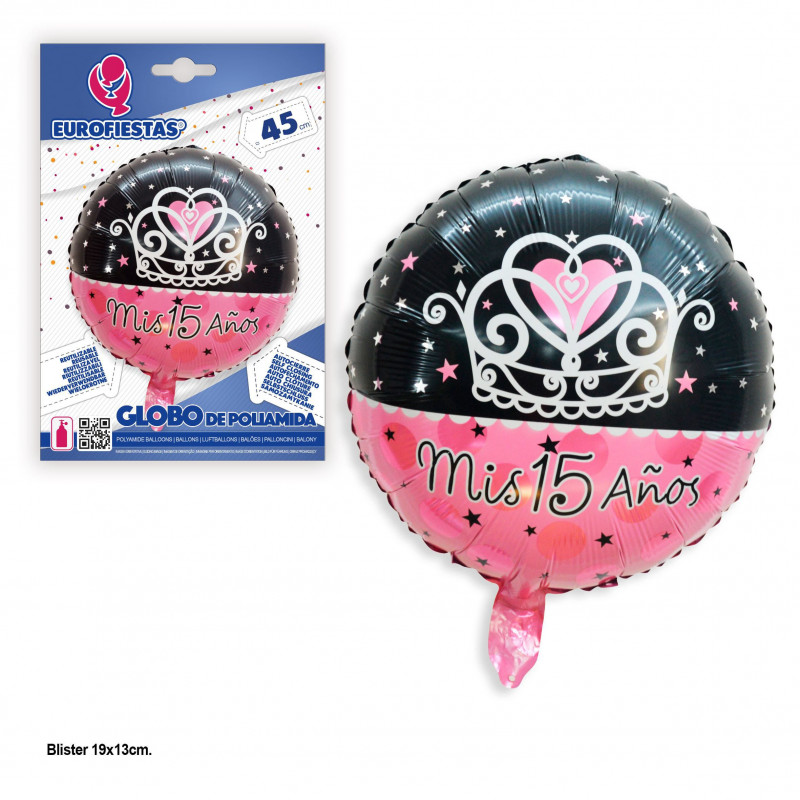 Ballon aluminium rond mes 15 ans couronne rose