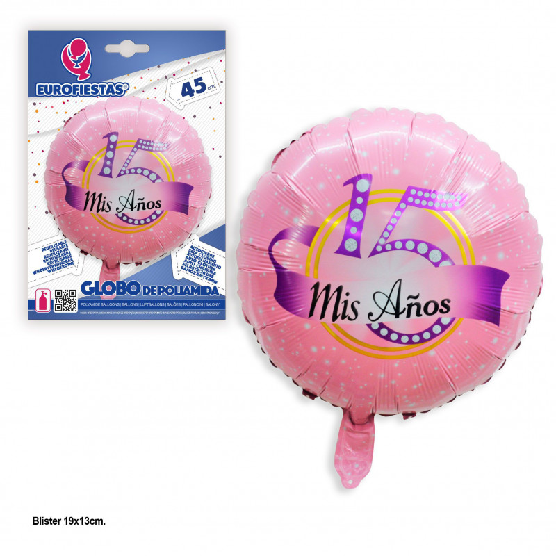 Ballon aluminium rond mes 15 ans bande rose