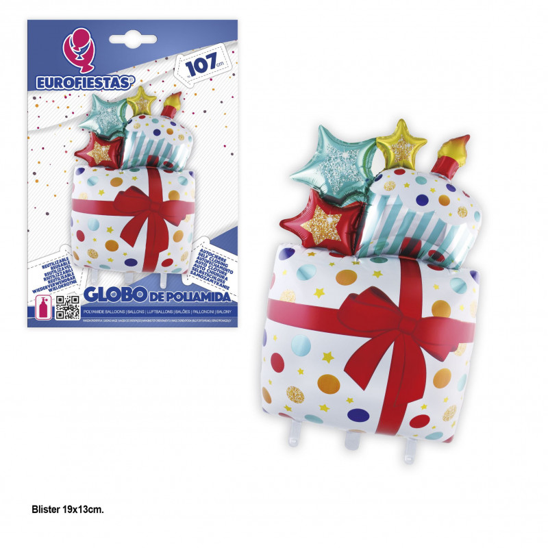 Coffret cadeau ballon aluminium étoiles et bougies blanc 107cm