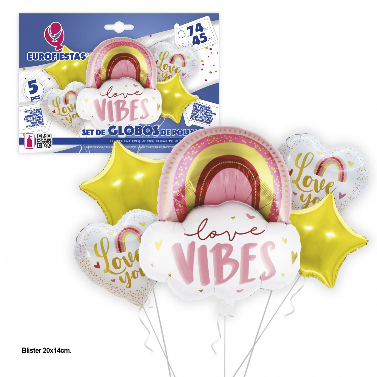 Ensemble de ballons en aluminium Rainbow Cloud Love Vibes 74 cm