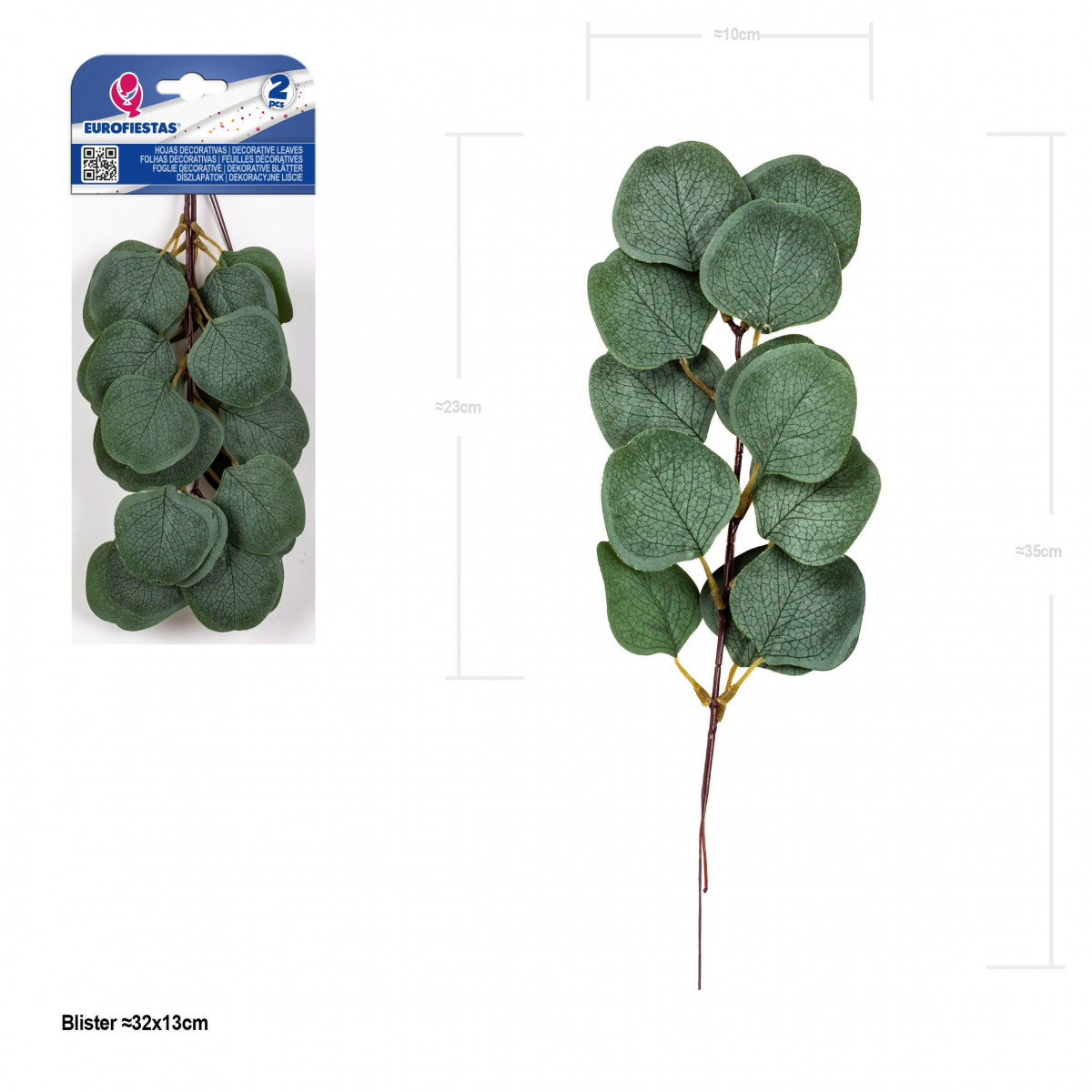 Feuille décorative d'eucalyptus 23cm 2pcs