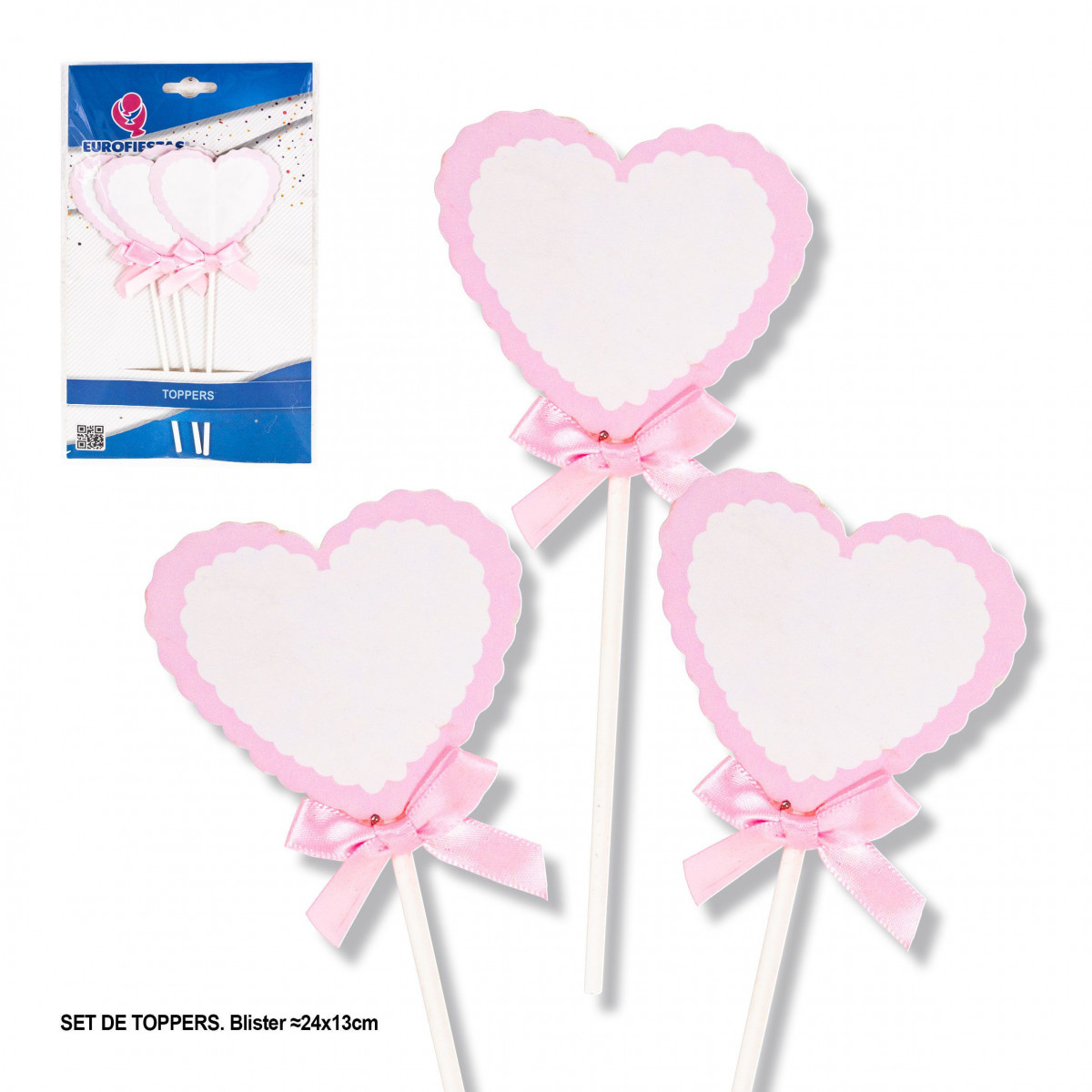 Toppers coeur avec noeud rose