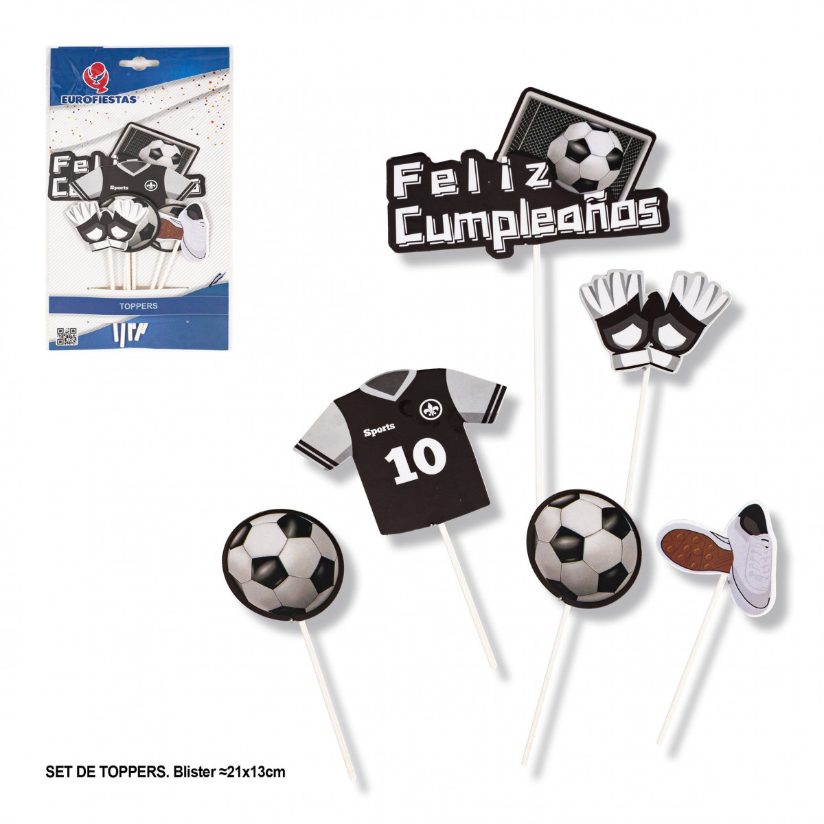 Toppers de football joyeux anniversaire 18cm 6pcs