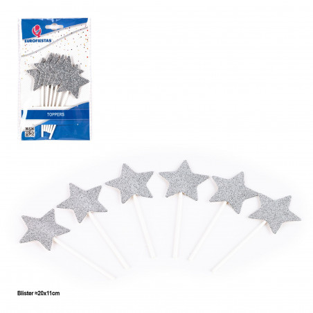 Décoration étoile à paillettes argentées 6pcs