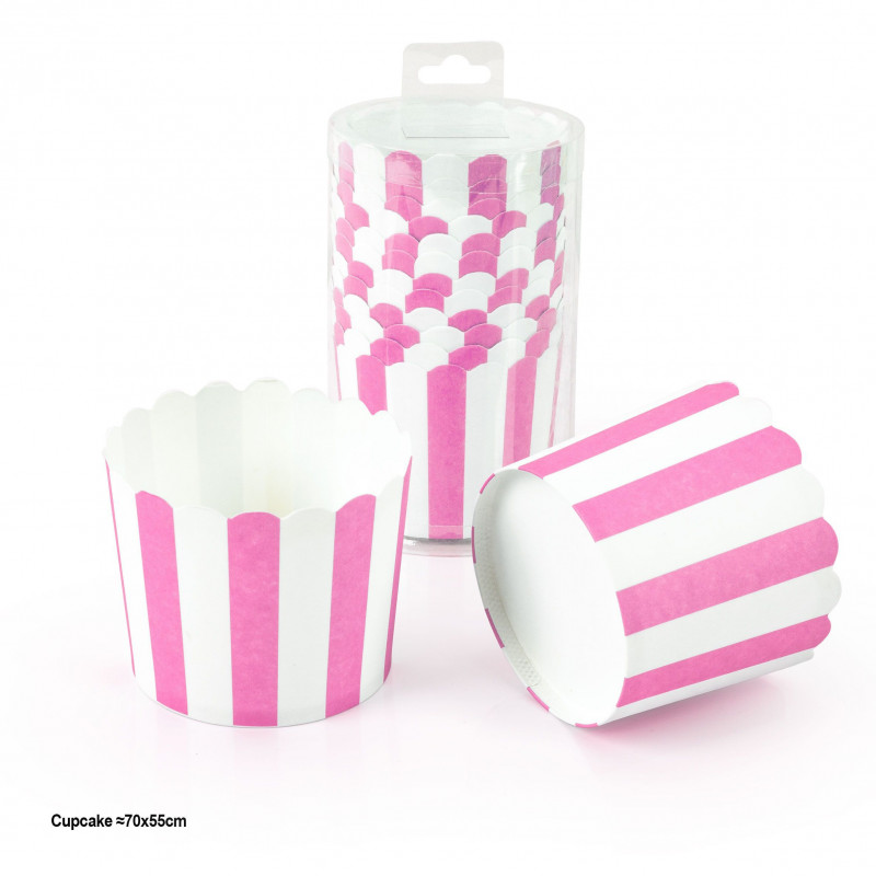 Moule à cupcake 12pcs 70x55mm rayures rose