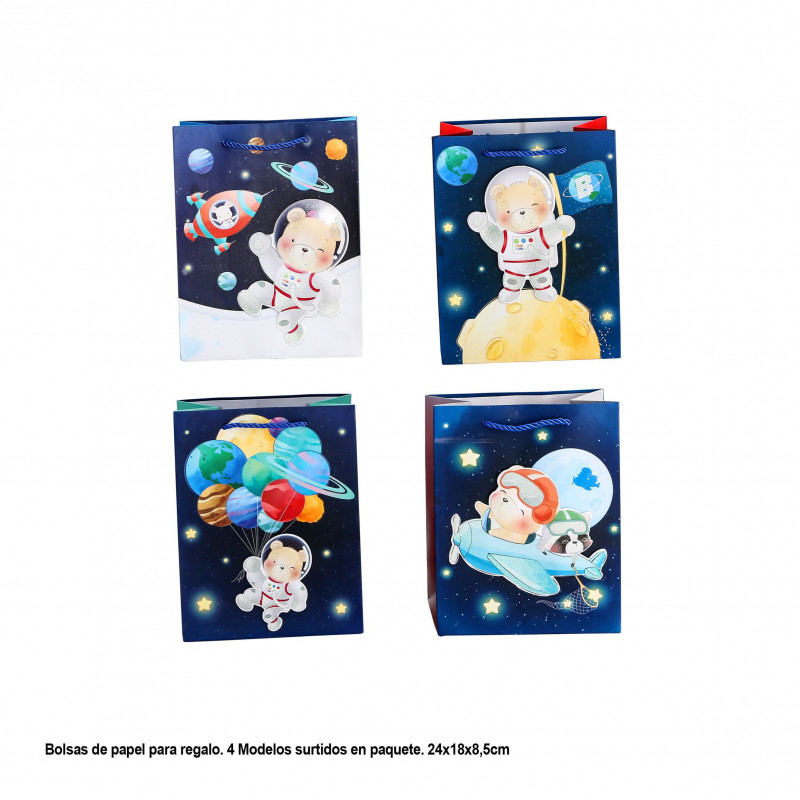 Sac cadeau 3d ours astronaute 240x180x85mm 4ms