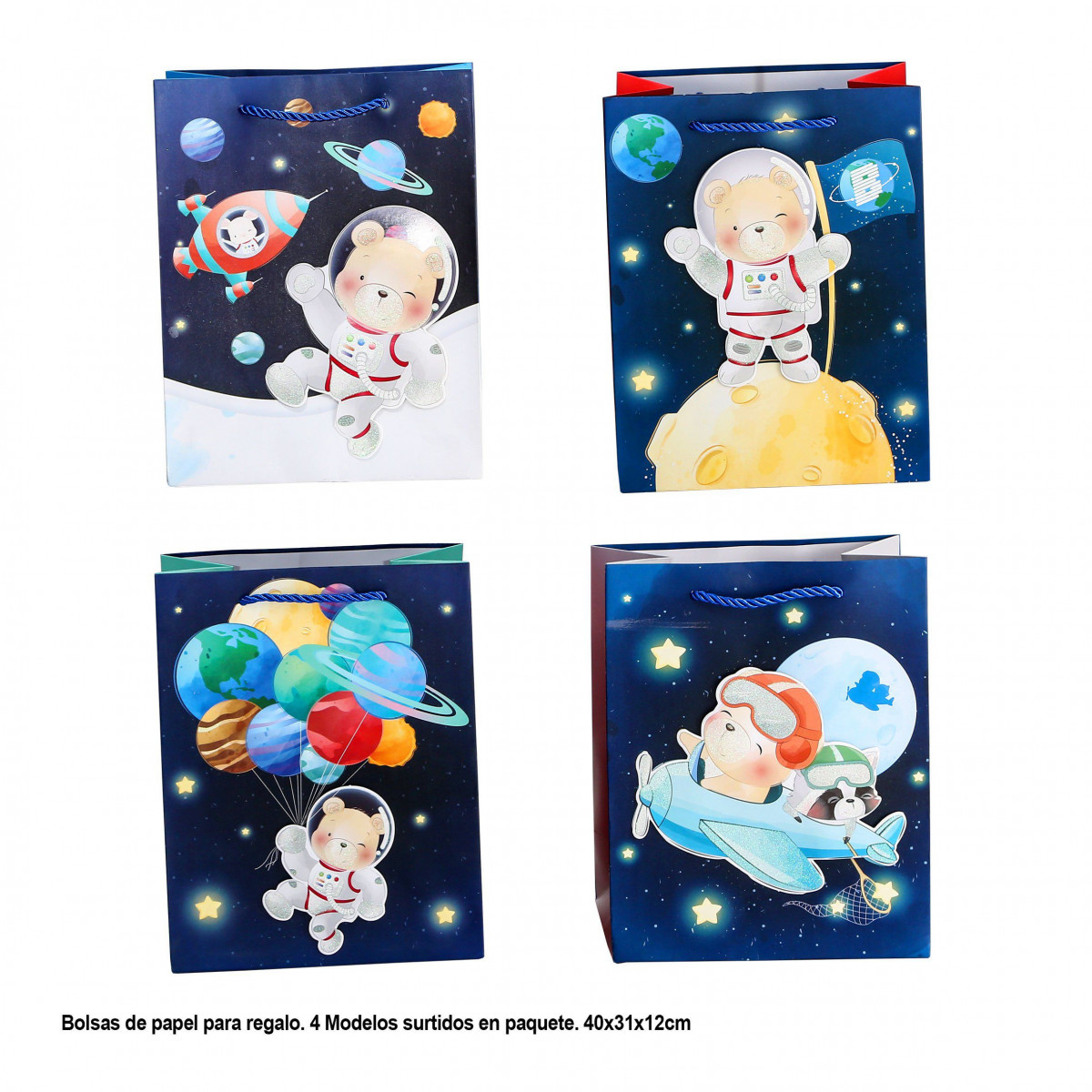 Sac cadeau 3d ours astronaute 400x310x120mm 4ms