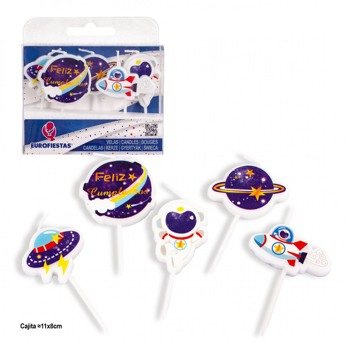 Bougies Joyeux Anniversaire Astronaute et Planètes 5pcs