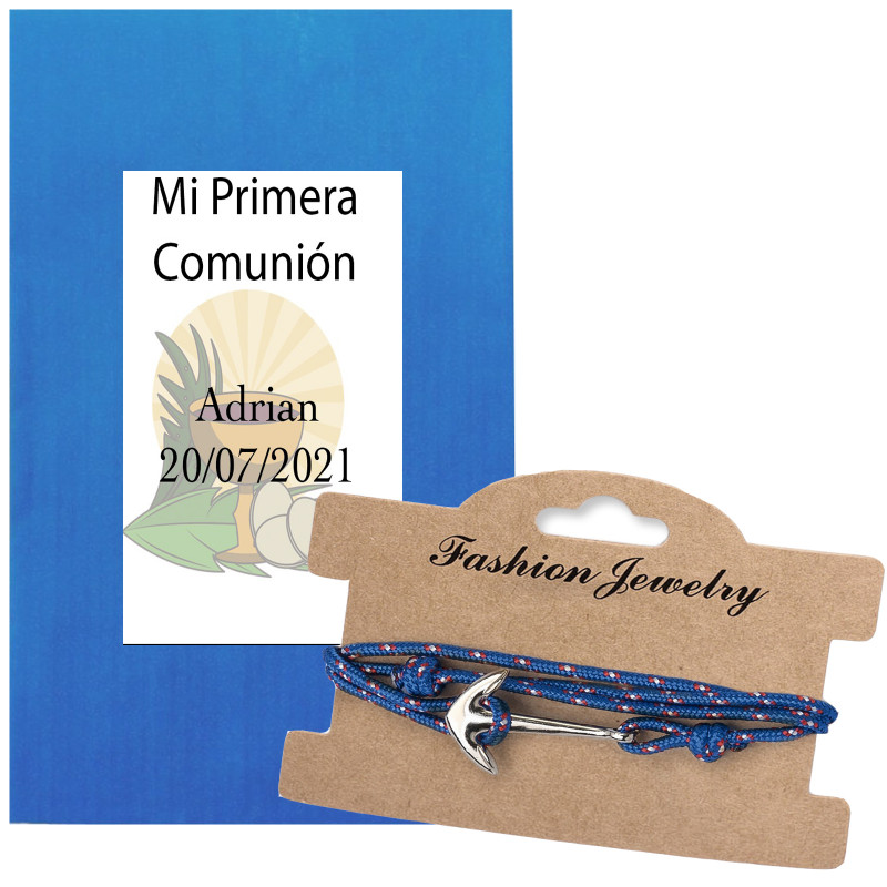 Bracelet avec ancre et enveloppe avec autocollant personnalisé pour communion