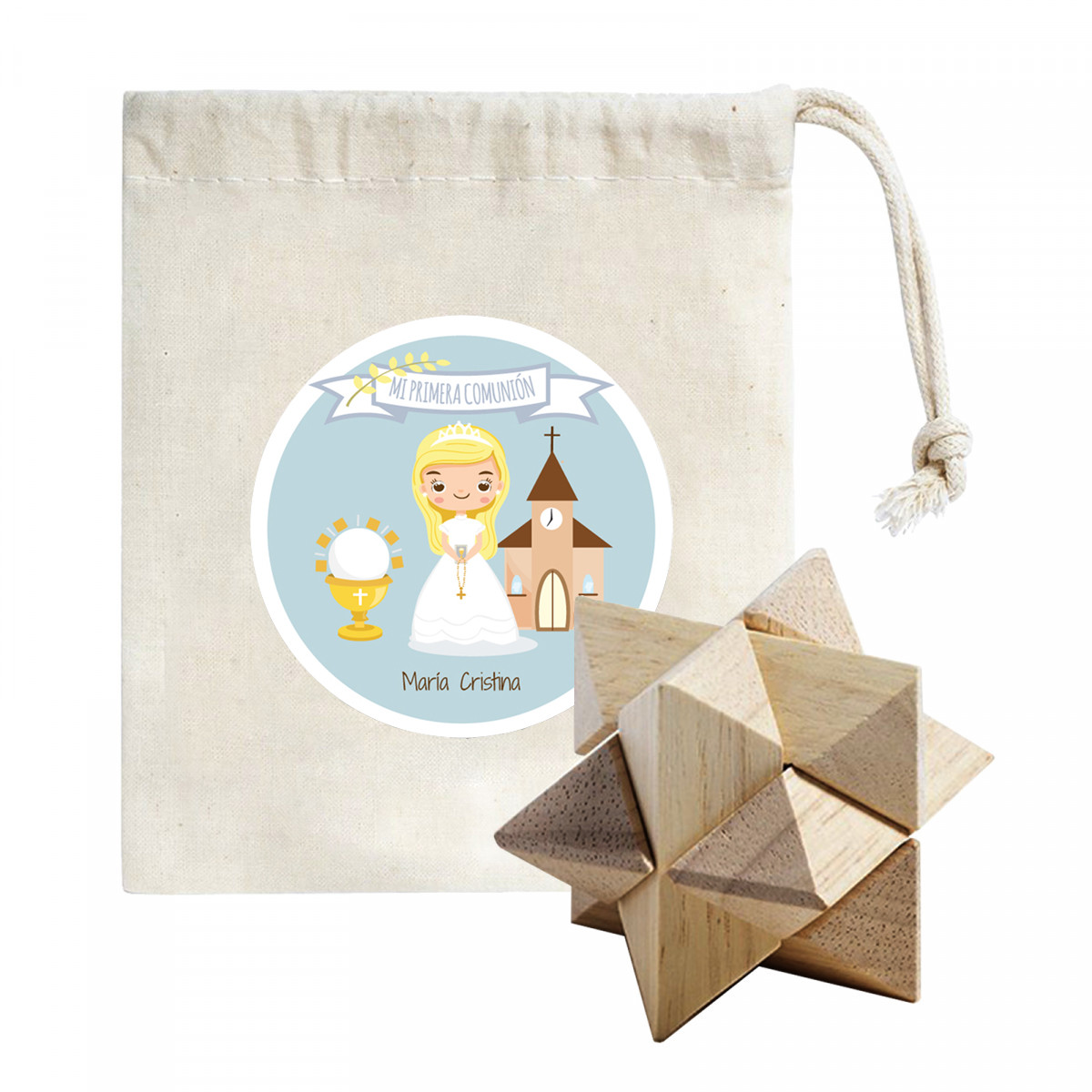 Jeu de puzzle d étoiles dans un sac en tissu avec autocollant communion fille