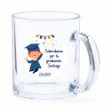 Mug en verre avec autocollant de graduation garçon personnalisé