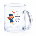 Mug en verre avec autocollant personnalisé pour remise de diplôme fille