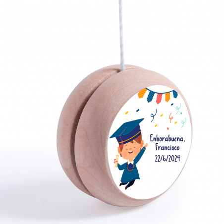 Yoyo en bois personnalisé avec autocollant de graduation enfant