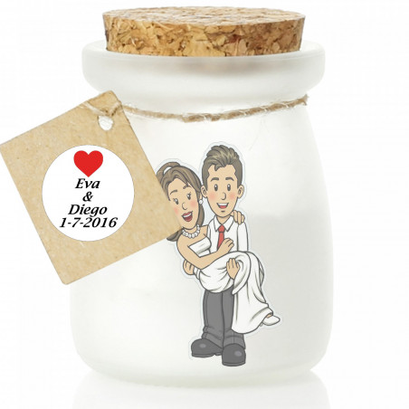 Bougie en verre aromatique blanche et stickers pour mariages