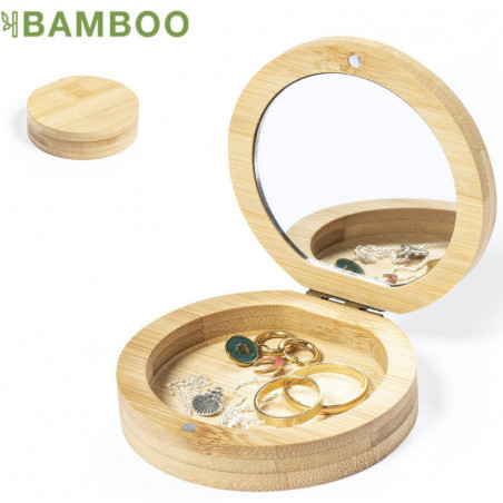 Boîte à bijoux personnalisée en bambou miroir avec autocollant pour baptême