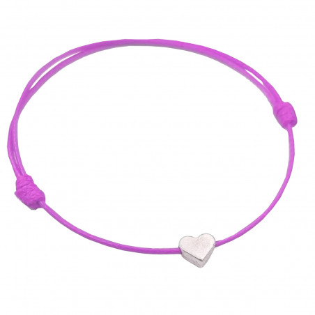 Bracelet coeur rose avec fil sur carte personnalisée