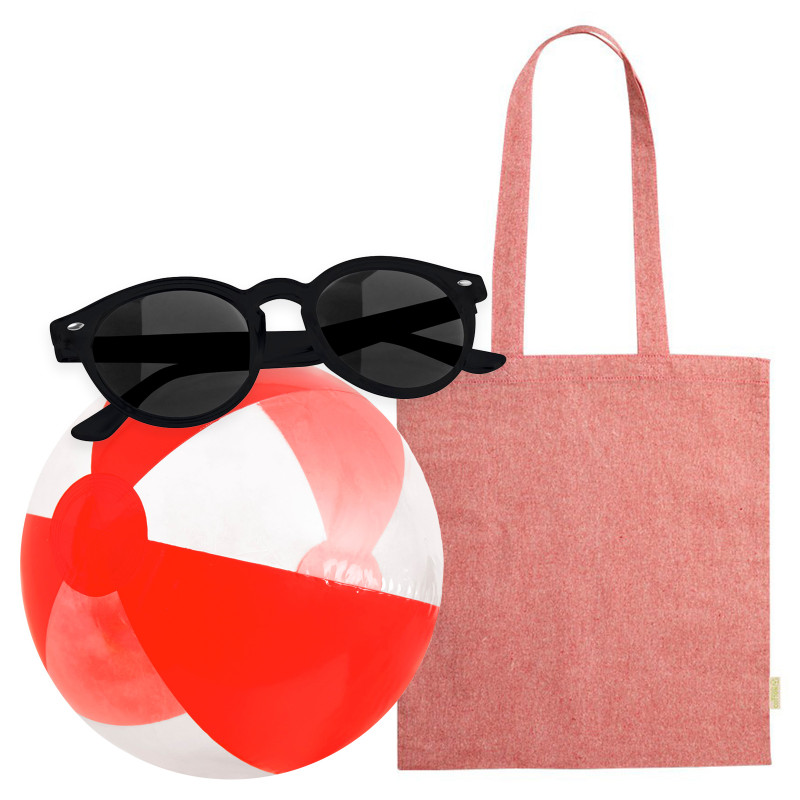 Lunettes de soleil avec sac en tissu et ballon de plage