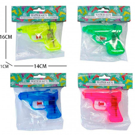 Pistolet à eau pour enfants dans une pochette cadeau et autocollant personnalisé