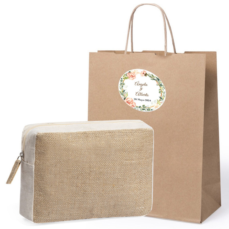 Trousse de toilette plage femme en sachet kraft avec adhésif personnalisé