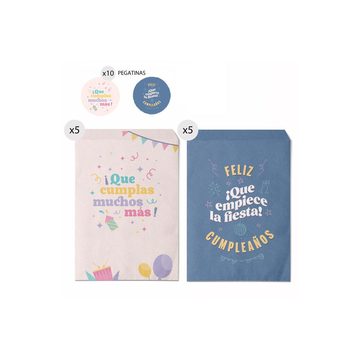 Lot de 10 enveloppes papier avec autocollants pour cadeaux d'anniversaire avec messages