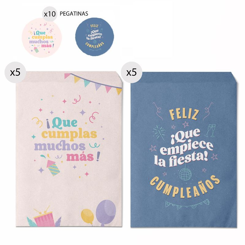 Lot de 10 enveloppes papier avec autocollants pour cadeaux d'anniversaire avec messages