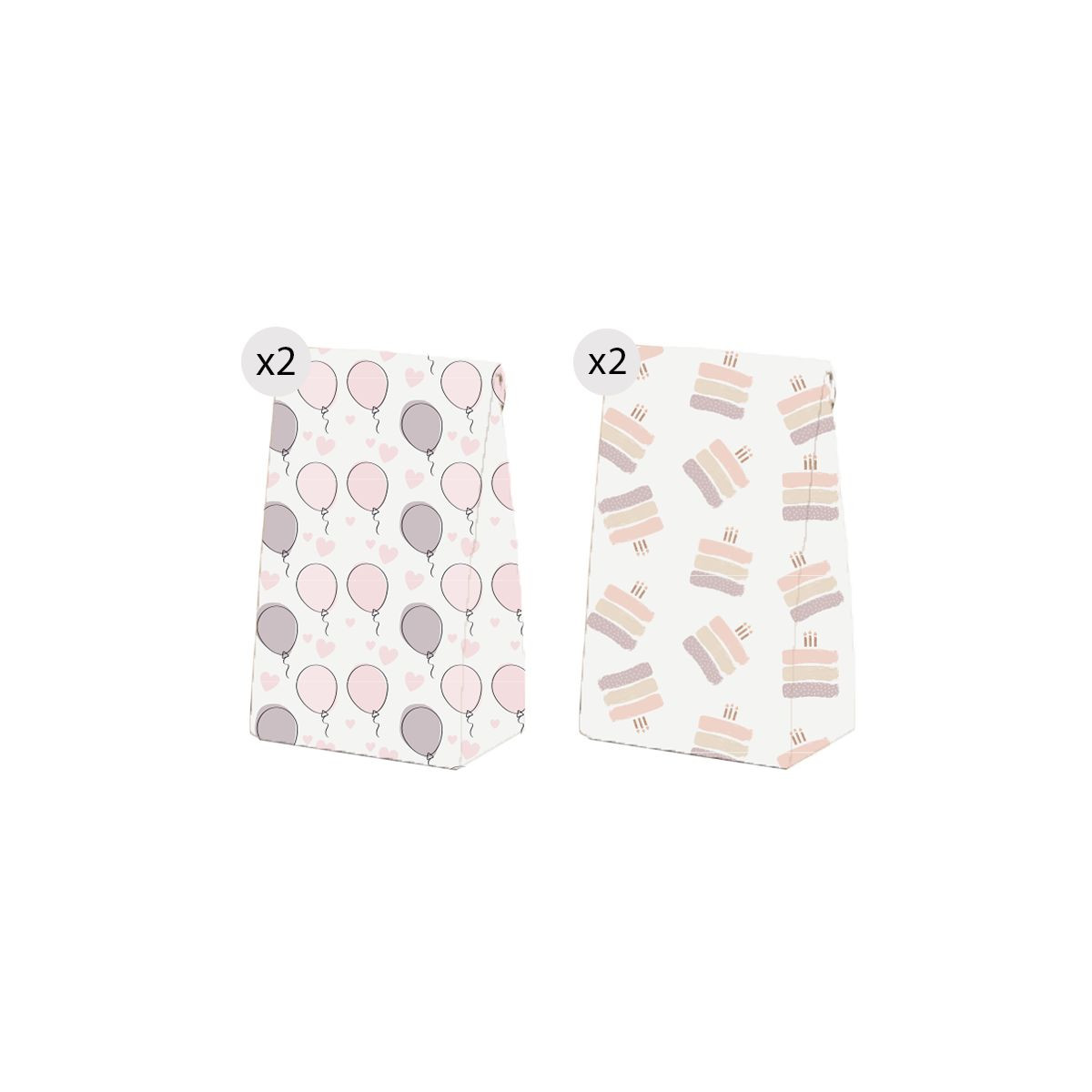 Lot de 4 sachets pour cadeaux et cadeaux d'anniversaire au design pastel