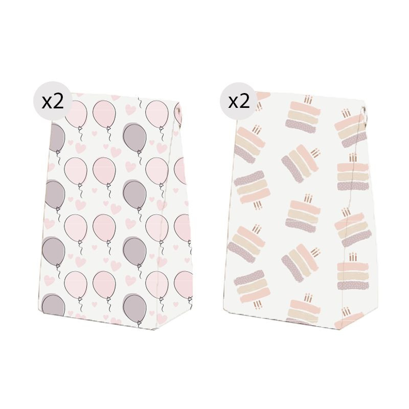 Lot de 4 sachets pour cadeaux et cadeaux d'anniversaire au design pastel